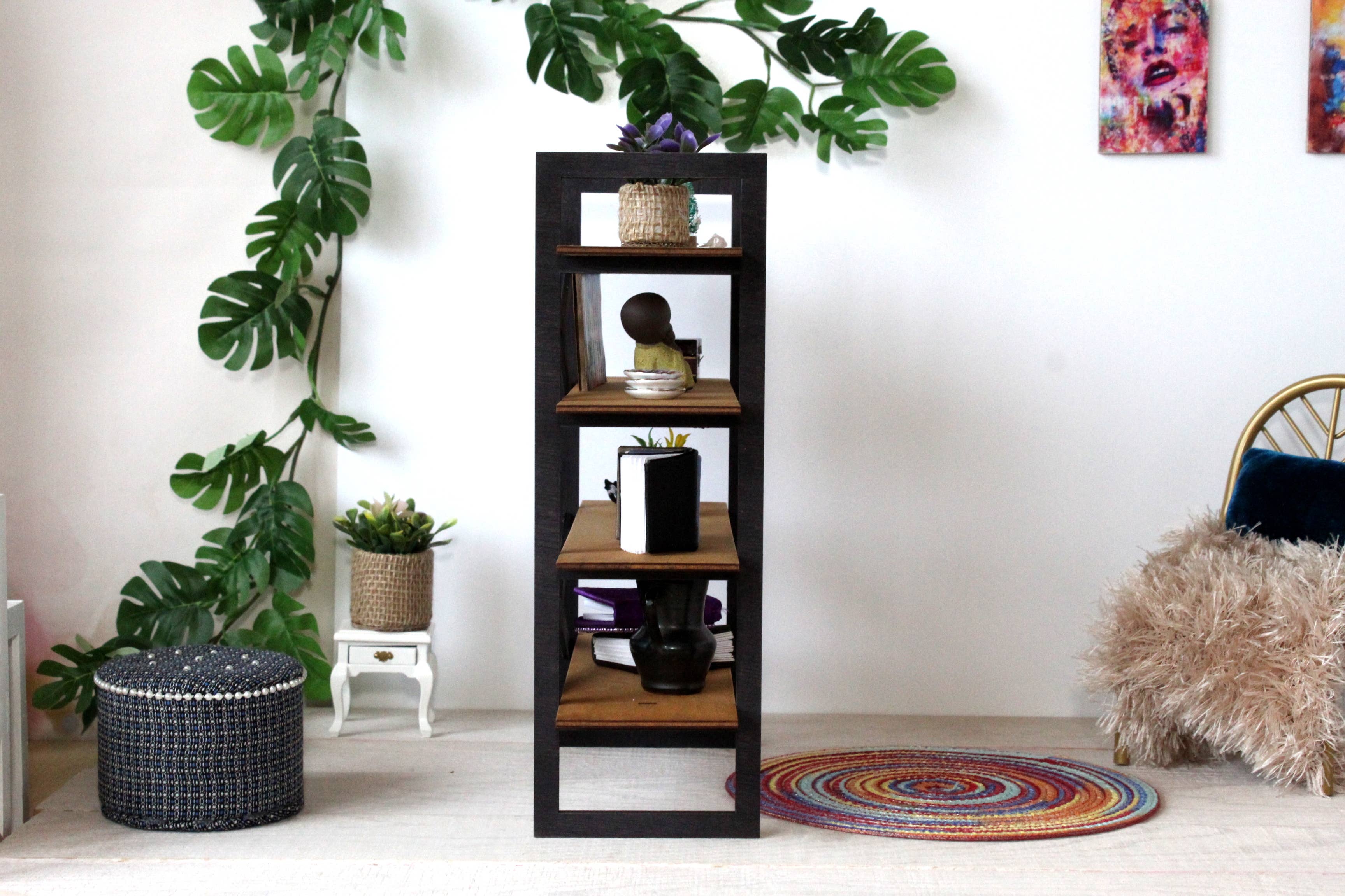 Lenasminiland – wholesale Tillbehörskit för docka - Barn – Miniatyr moderna bokhylla 1:6 skala dockhus möbler Trä6