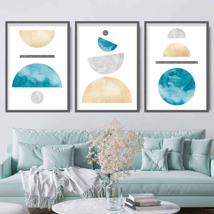 Geometrisk abstrakt aqua och guld nr 3 för wholesale av Artze Wall Art