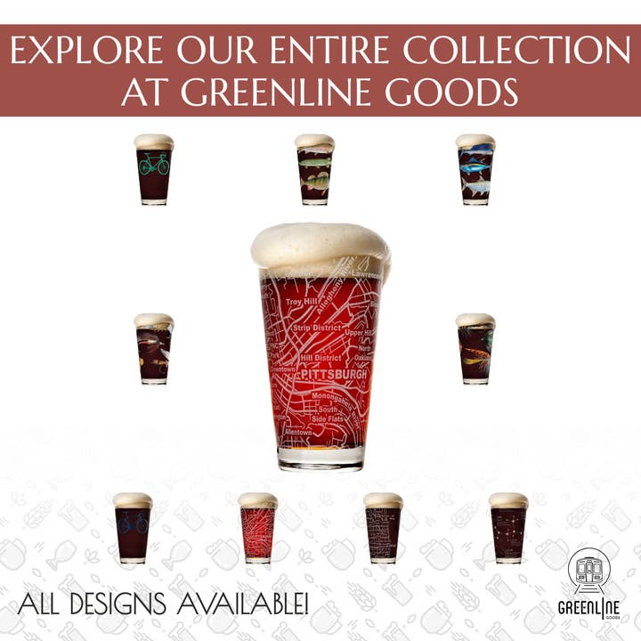 Greenline Goods - Wholesale Beer Glass/Mug - Pittsburgh City Grid Beer Glasses7