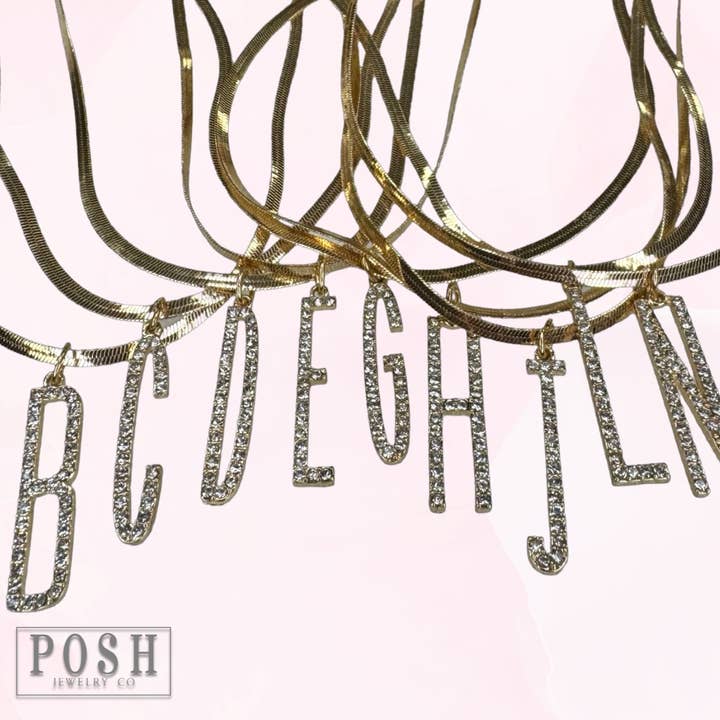 Gold Rhinestone initial necklace, last call for wholesale on Faire9