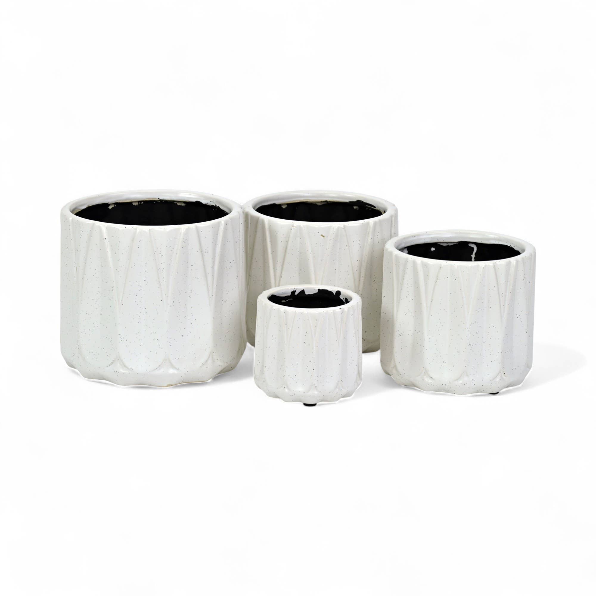 Cheungs Home Decor - Wholesale Plant Pot - Set of 4 White Speckled Ceramic Plant Pots0