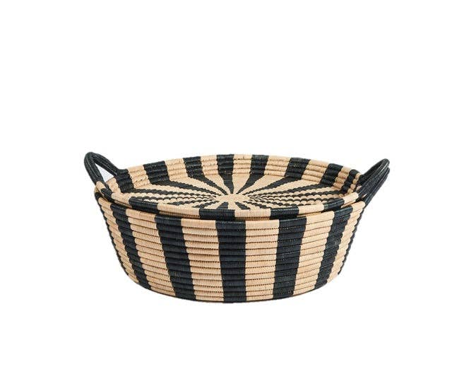 The African Home Goods - Wholesale Basket - Woven Basket: Ineke Black and Tan Striped Basket0