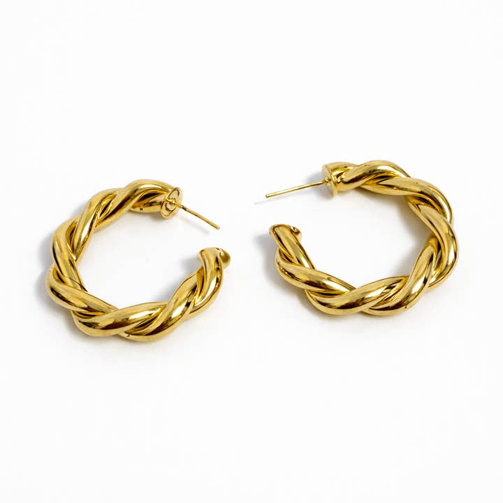 Twisted Gold Plated Hoops Earrin with Sterling Silver Post for wholesale by Sedy Jewelry
