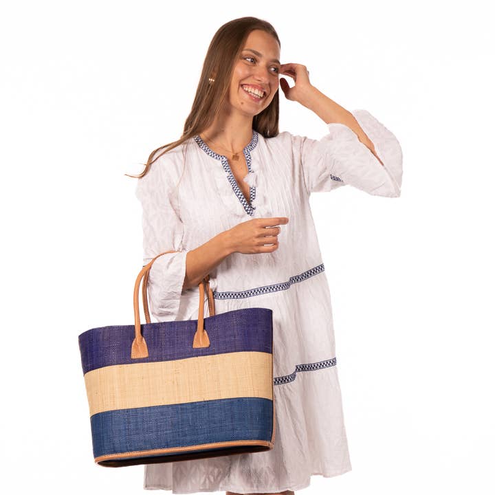 Shebobo - Wholesale Beach Bag - Santorini Color Block Straw Tote Handbag