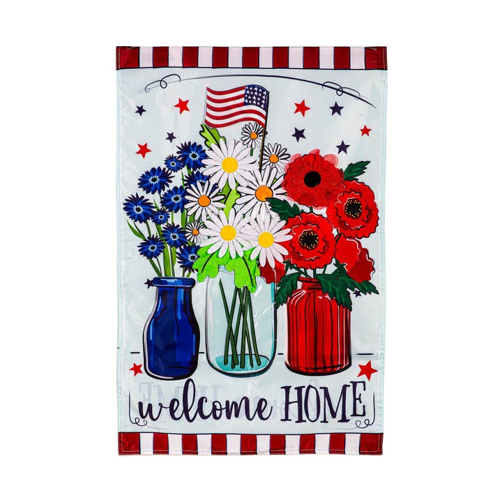 Patriotic Floral Applique House Flag for wholesale by Evergreen Enterprises