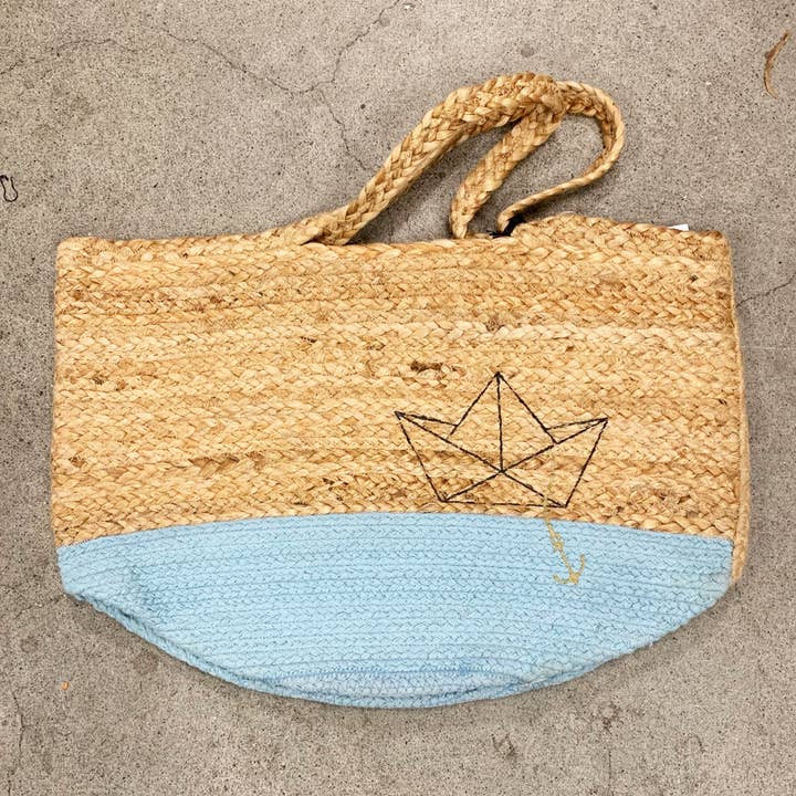 Sac de plage seau unisexe en jute et coton pour la vente par Chloe & Lex
