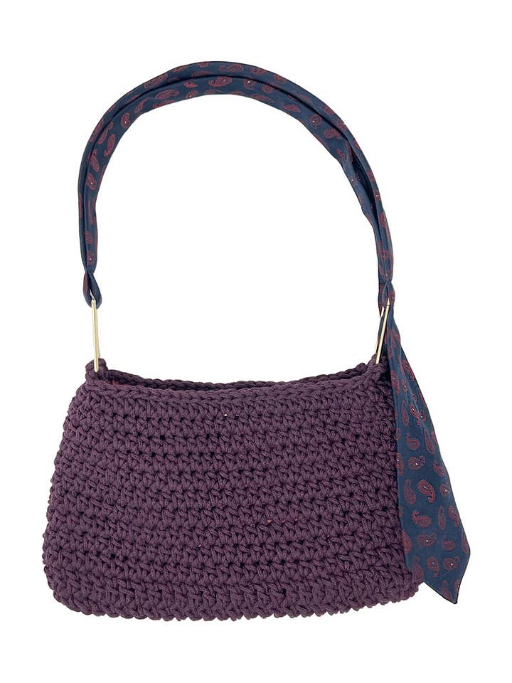 Bourgogne bomuldshækletaske med vintage slips håndtag for engroshandel hos Tétè Accessories