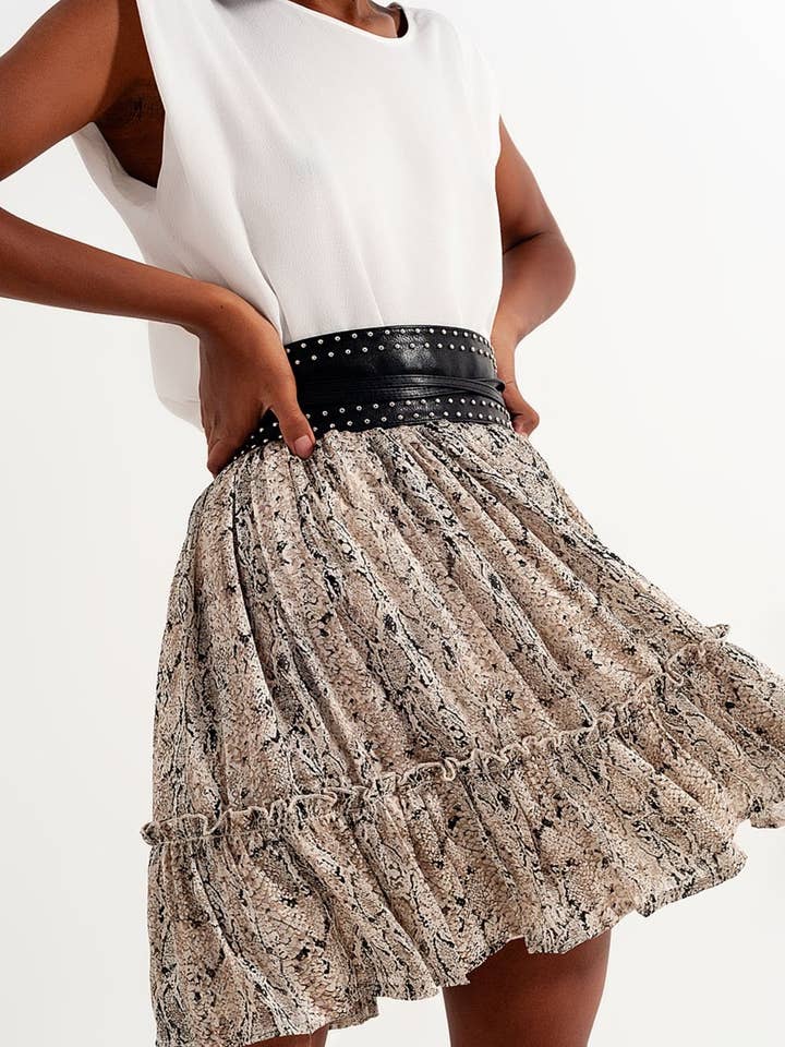 Beige Mini skirt with snake print for wholesale on Faire0