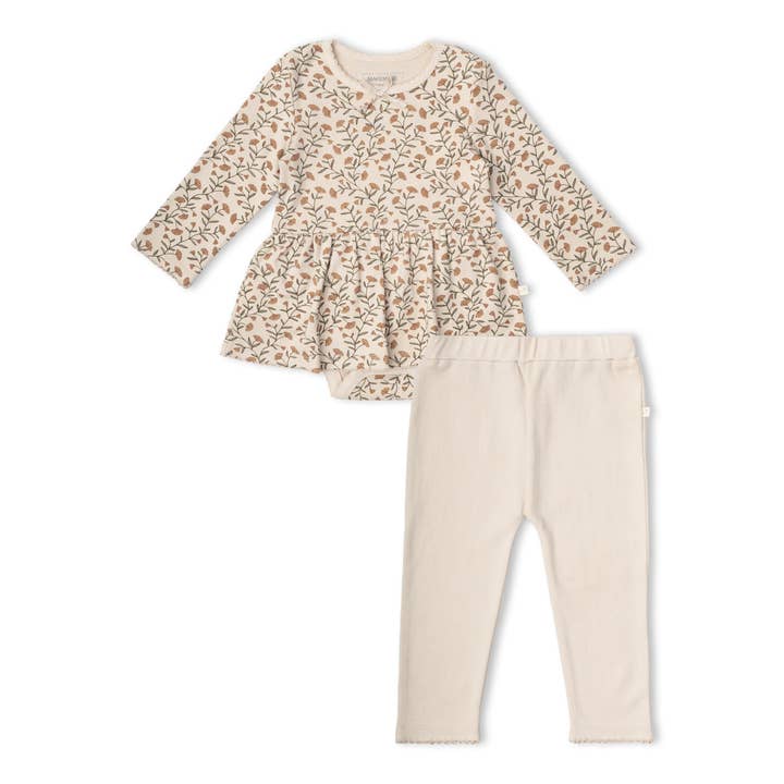 Organic Bodysuit Dress & Leggings Set - Rustbloom for wholesale by Makemake Organics