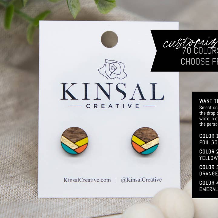 Circle Hatch Customizable Wood Stud Earrings for wholesale by Kinsal Creative