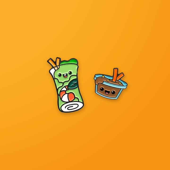 Spring Roll & Peanut Sauce Enamel Pin Set for wholesale by Pals & Co.