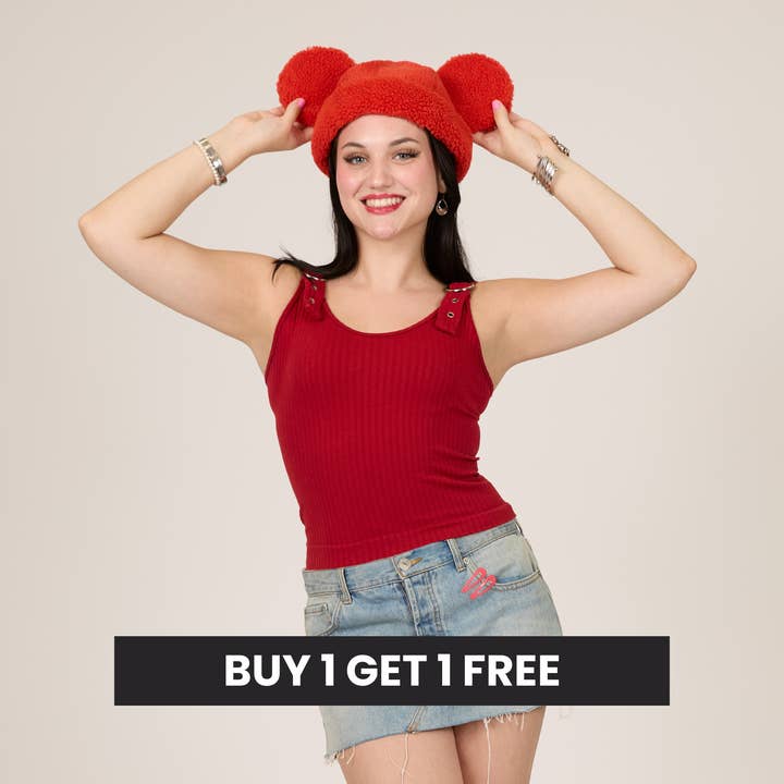 Mickey Sherpa Beanie Strawberry for wholesale by Cakeworthy