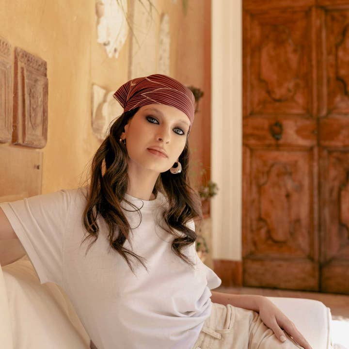 Elizabetta Made in Italy USA – wholesale Bandana – Women's – Fior di Loto - Silk Bandana - Burgundy4
