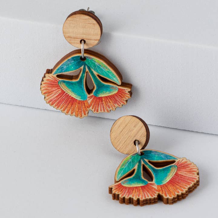 Stray Leaves - Wholesale Dangle earrings - Australian red gum blossom wooden statement earrings1