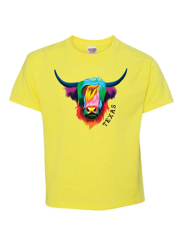 MT Brand Apparel - Wholesale Screen Printed T-Shirt - Kids - Highland Cow Youth Crew Graphic Tee - Customizable