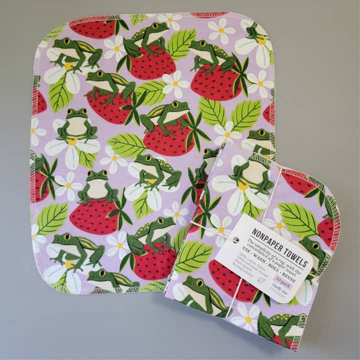 Cruelty-Free Stitchery - Wholesale Cleaning Cloth - NonPaper Towels - Strawberry Frogs1