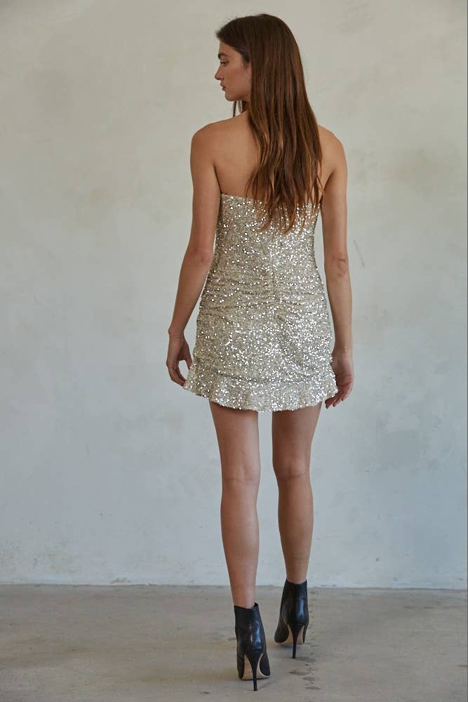 Gold Silver L7726 | Woven Polyester Sequin Tube Mini Dress for wholesale on Faire2
