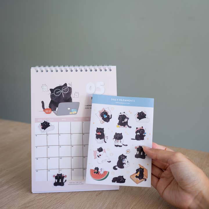 Moonaries illo - Wholesale Calendar - Cute Black Cat Desk Calendar 2026 - A5 portrait14