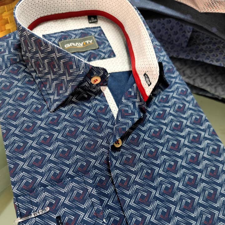 Men's Casual Shirt Long Sleeve Navy Zone 128 for wholesale by gravity homme