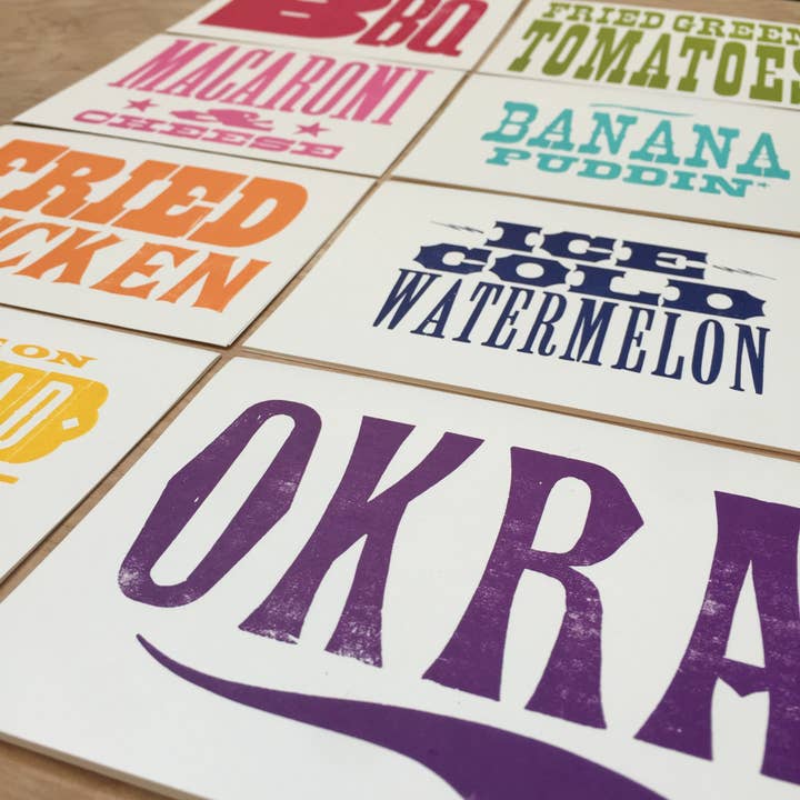 32 Cards Southern Food Starter Kit Letterpress Singles for wholesale by Pioneer House (formerly Yee-Haw)