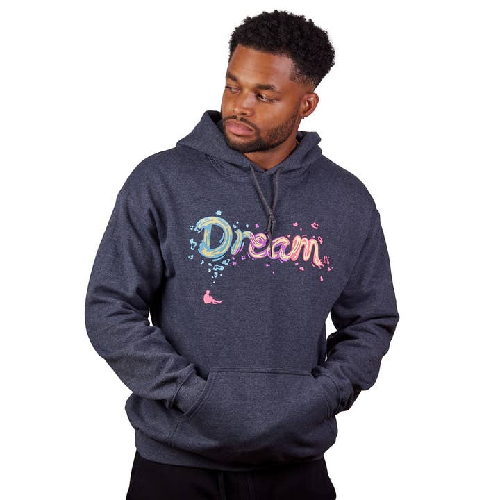 Sweat à capuche unisexe Dream BIG gris chiné pour la vente par HeadQuarters Clothing