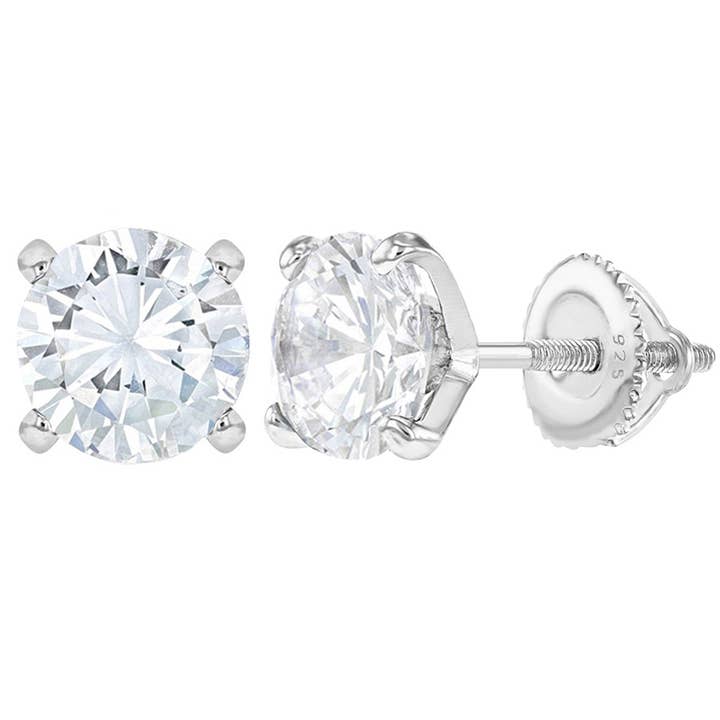 CZ Prong 6mm Adolescentes Parafuso Voltar Brincos - Prata Esterlina por atacado de In Season Jewelry