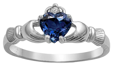 Blue Australian Opal & CZ Claddagh .925 Sterling Silver Ring Sizes  3-12 