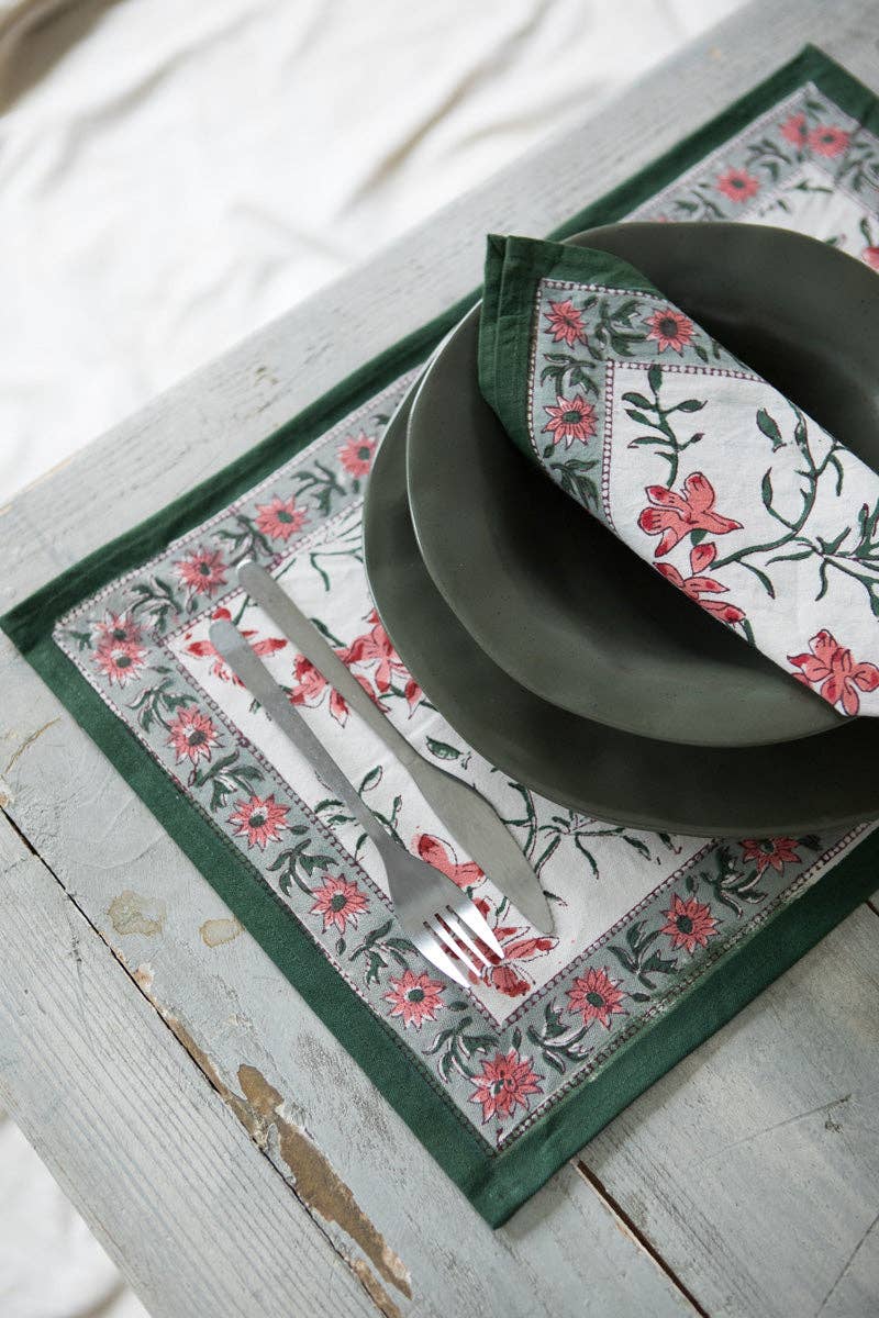 Kapda Casa - Wholesale Tablecloth - Flor Coral Manteles Individuales | 6 Servilletas | Juego de Comedor |50x30cm0