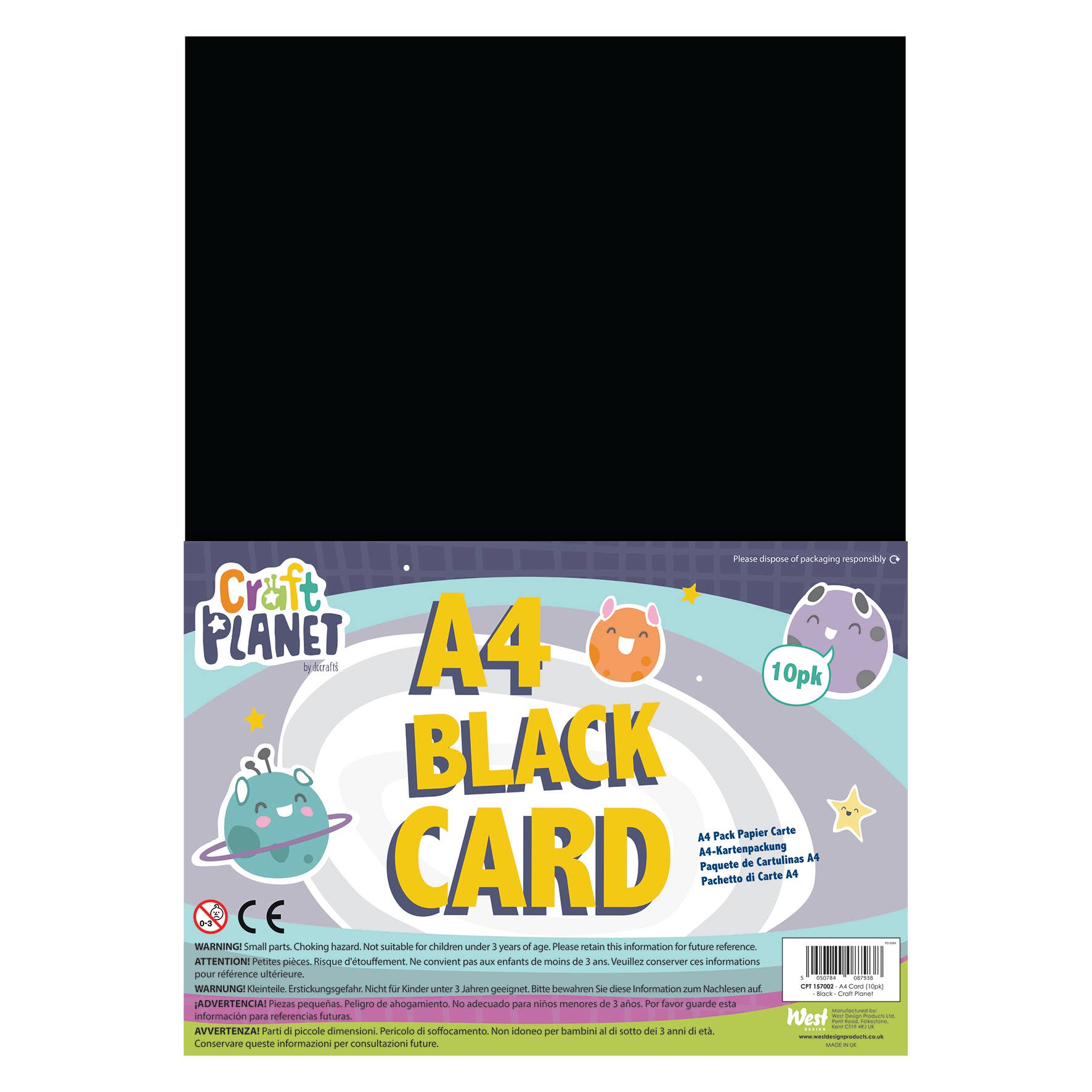 West Design Products - Wholesale Craft Supplies - Craft Planet Black Card A4 210gsm 10 Sheets, Art & Craft0