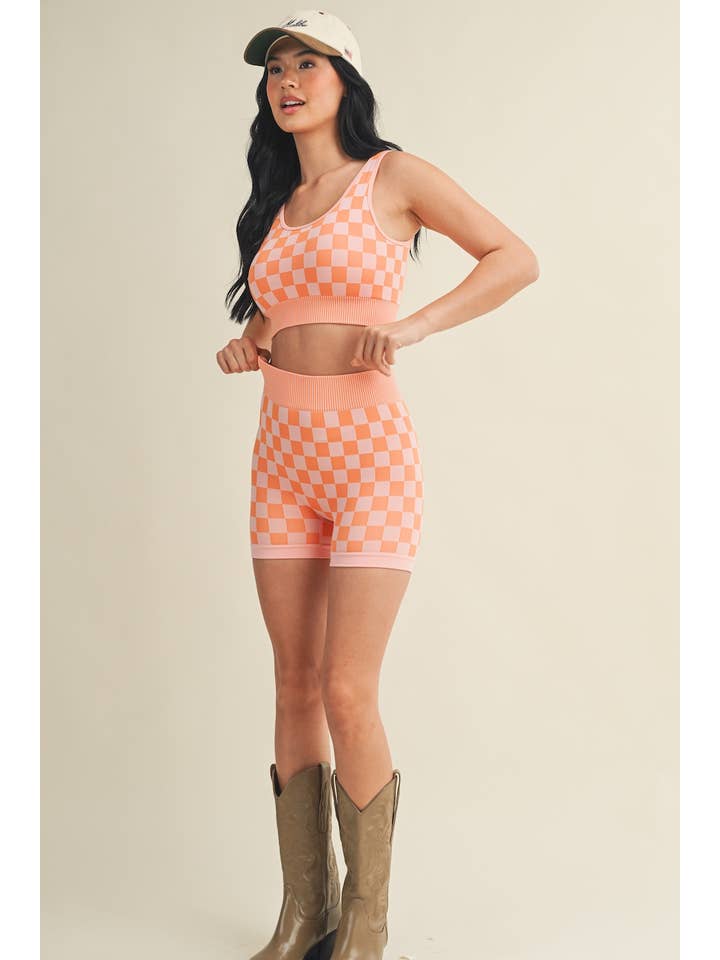 KIMBERLY C - Wholesale Activewear Set - Women's - Checkmate Cropped Two Piece Set64