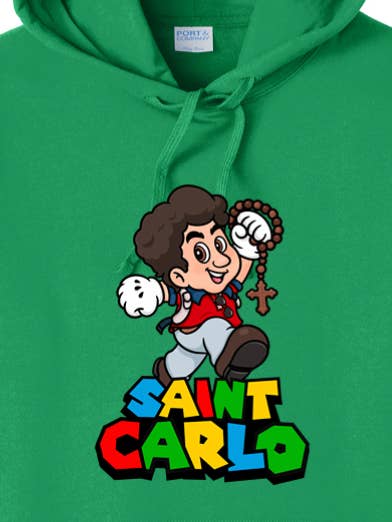 Super St. Carlo Acutis Hoodie Sweatshirt for wholesale by Sock Religious