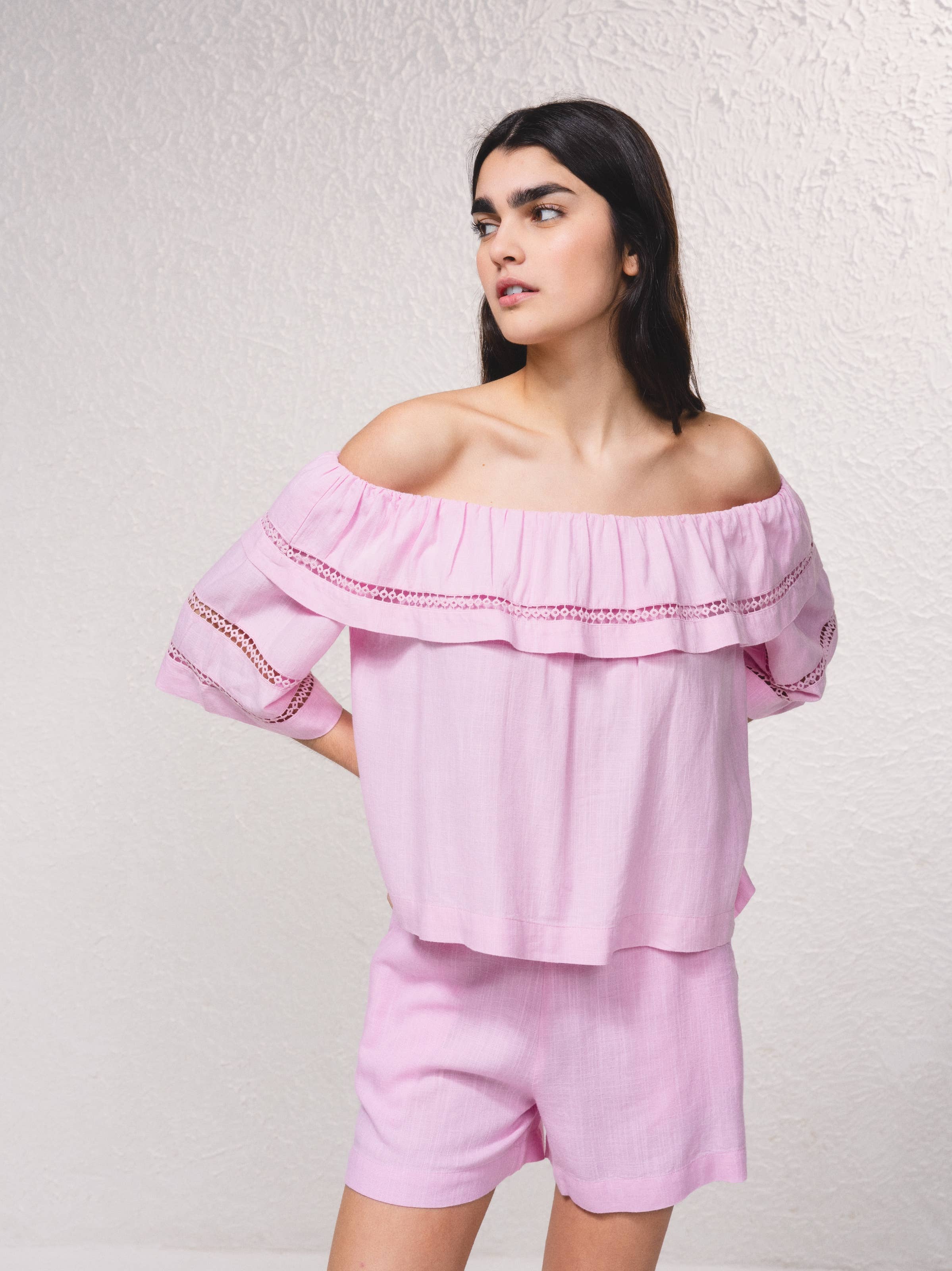 SMF - Vente Chemisier – femme - Tunique bandeau en mélange de lin avec broderies10