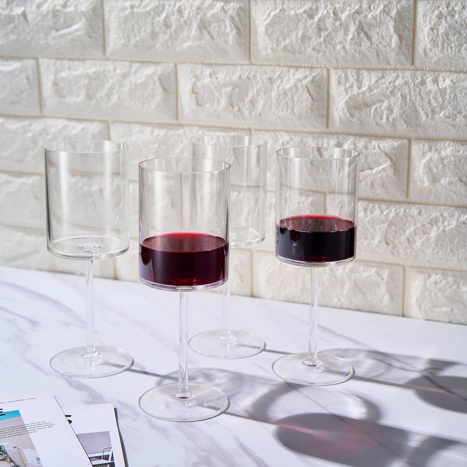 The Wine Savant /  Khen Glassware - Vente Verres à vin - Verres à vin carrés à tige en cristal de style européen, ensemble de6