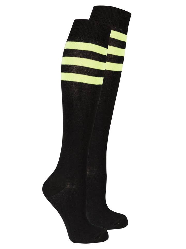 Socks n Socks - Wholesale Socks - Women's - Women's Black Lime Stripe Knee High Socks0