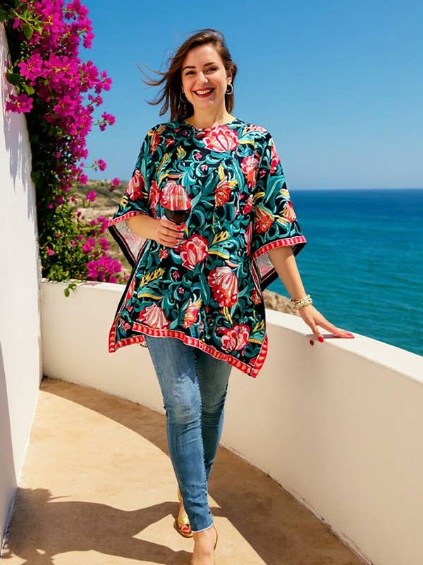 Floral printed poncho casual loose women blouse GJQ16326 for wholesale by luluclothes