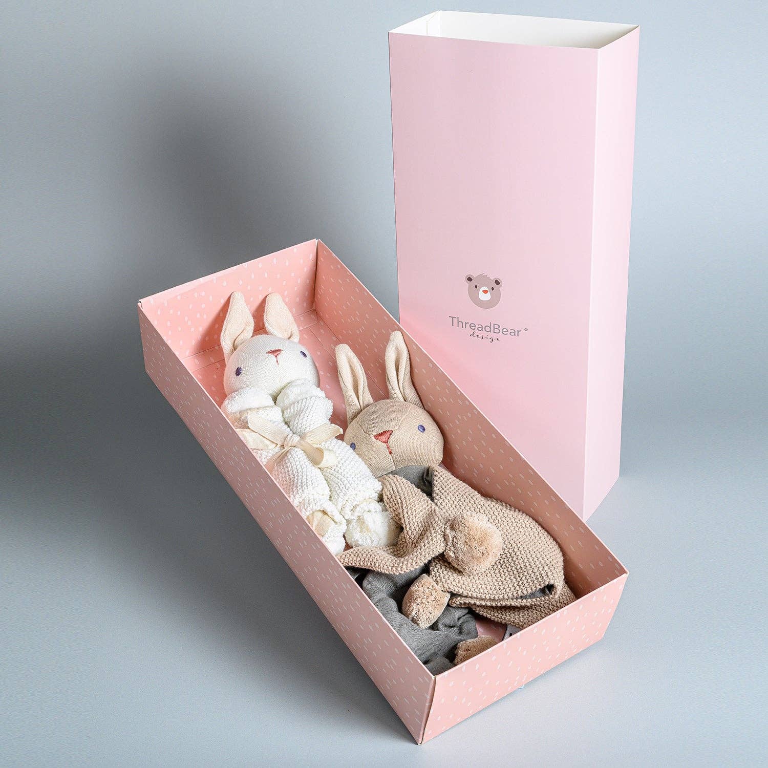 ThreadBear Design UK/EU – Engroshandel Svøbsæt - Baby – Baby Threads Bunny - Økologisk Nusseklud x2 + Gaveæske6