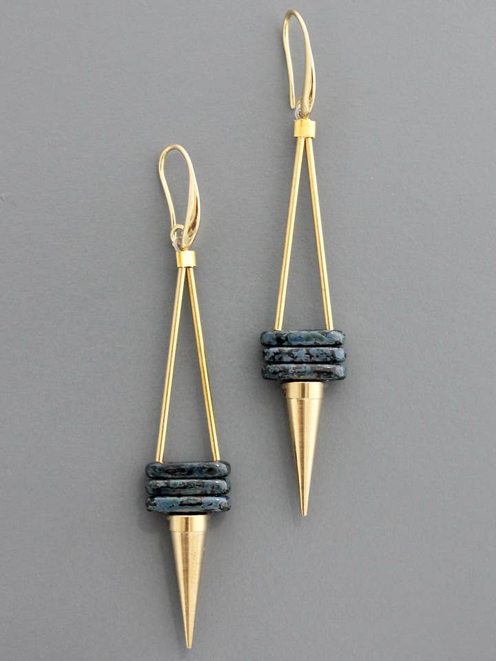 FERE109 Geometric glass and brass spike earrings for wholesale by David Aubrey Jewelry