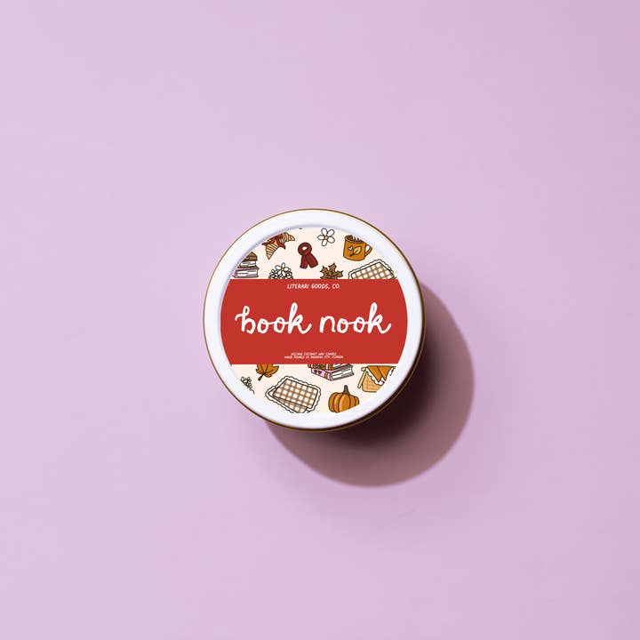 Literari Goods, Co | Book Themed Candles + Gifts - Wholesale Jar/Filled Candle - Bookish Fall Candle Tin Gift - Reader Stocking Stuffer - BN2