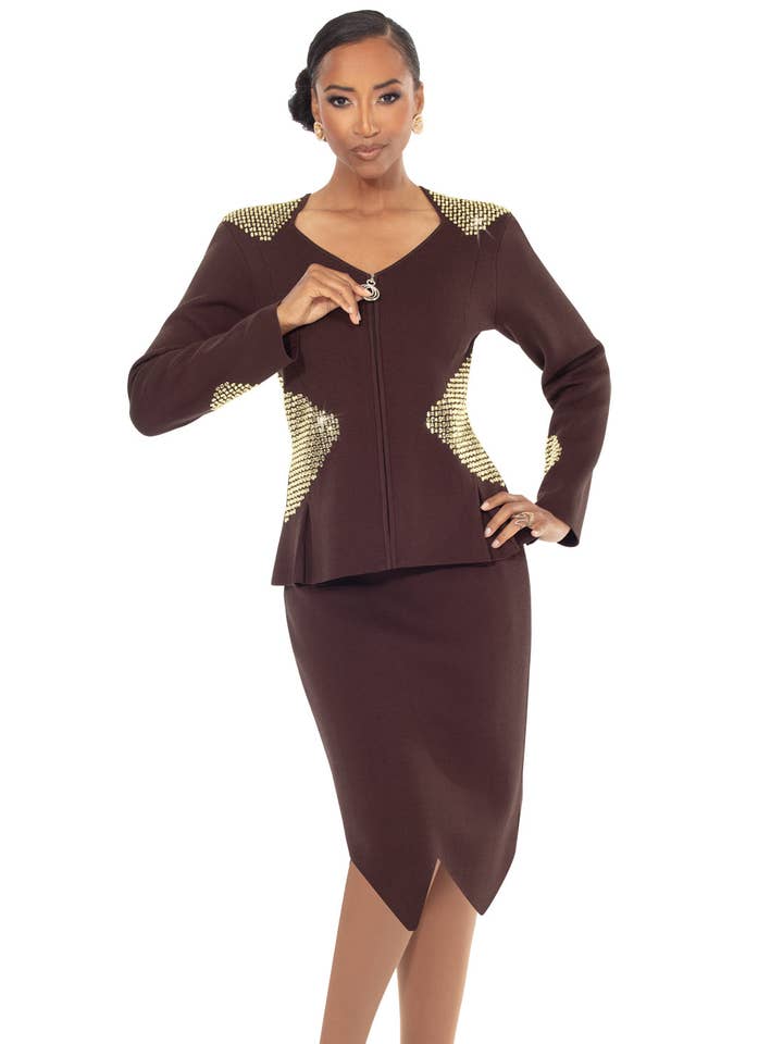 Donna Vinci Breisels, Stijl 13453 - 2-delige Jas & Rok Set voor wholesale door Donna Vinci