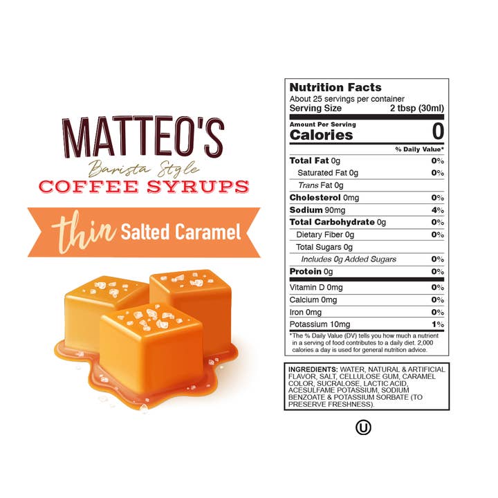Matteo's - Wholesale Iced Coffee/Cold Brew - Matteo's Sugar Free Coffee Syrup, Salted Caramel, 0 Calories, 0 Sugar, Keto Friendly2
