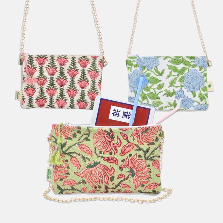 Cotton Floral Pouch, Hydrangea and Chrysanthemum for wholesale by Middle & Main Mahjong