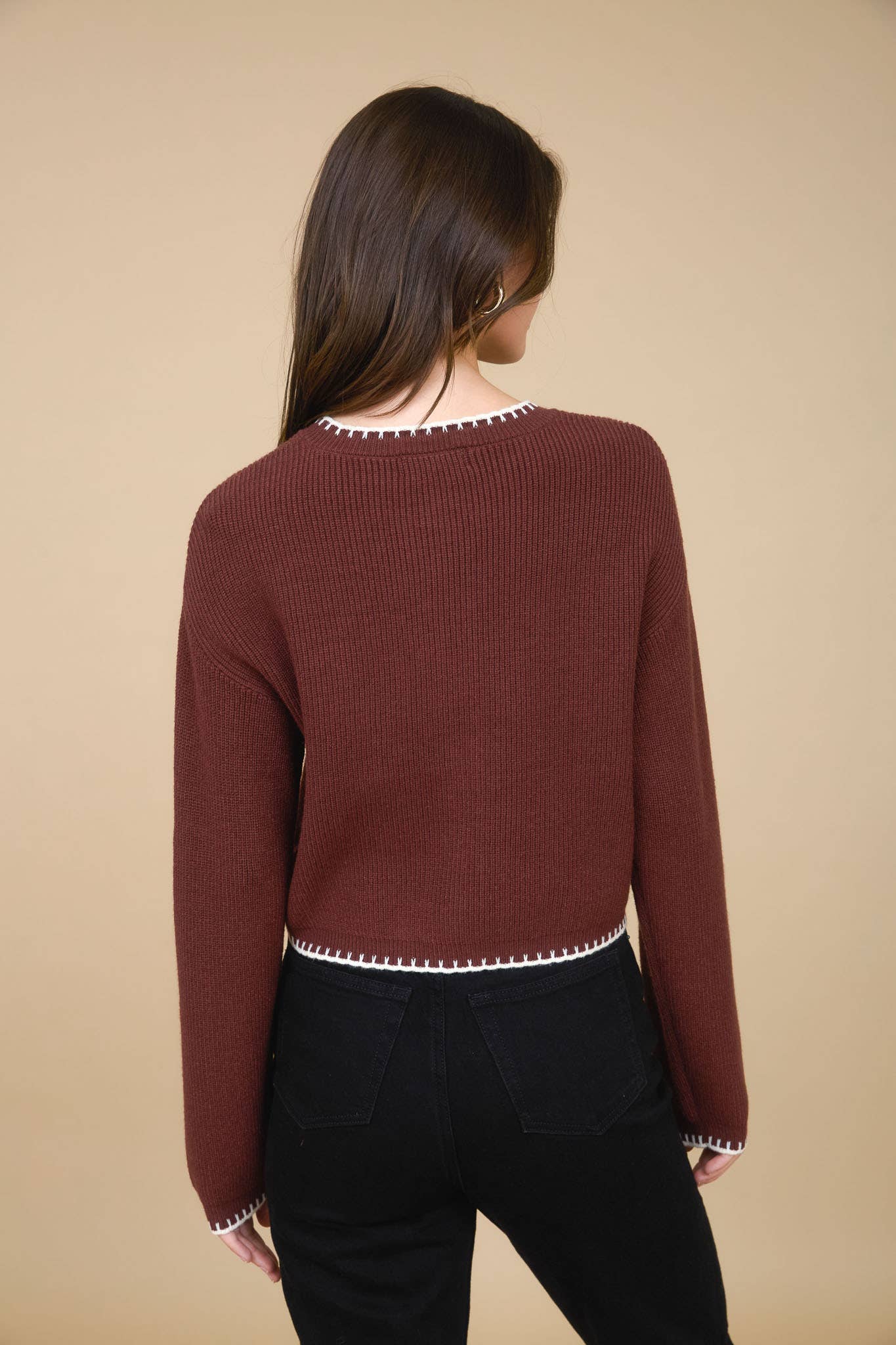 The Workshop Studio - Wholesale Knit Sweater - Women's - CONTRAST STITCH TRIM BUTTON DOWN KNIT CARDIGAN 6