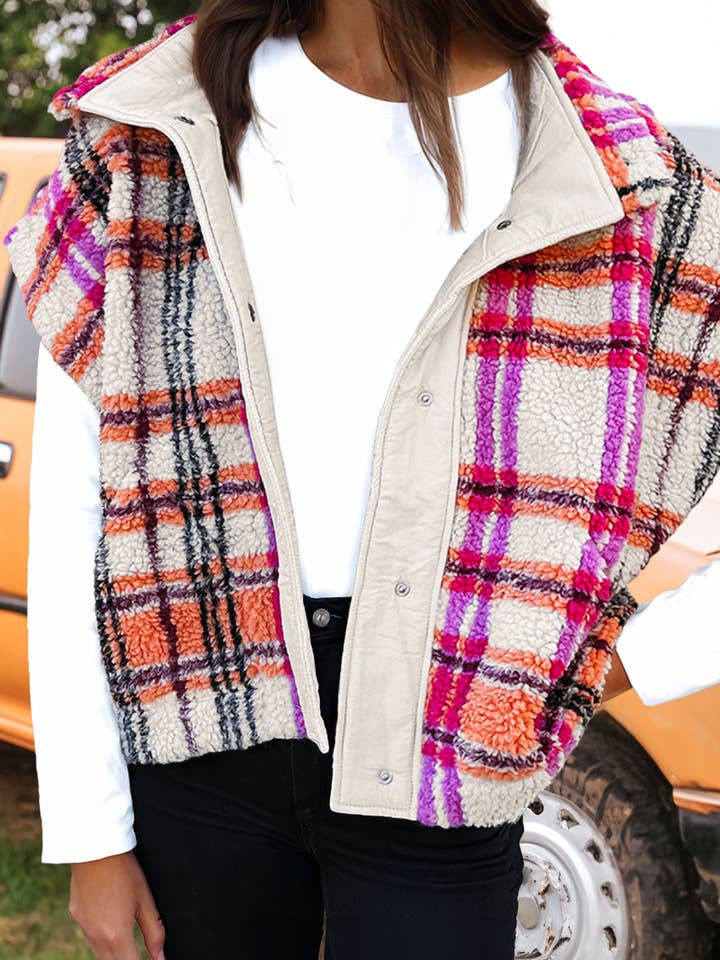 Fashion-W Sherpa Plaid Jacket Vest for wholesale by fashionworks