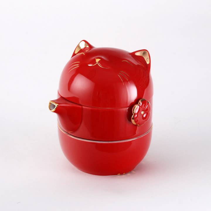 Service à thé empilable Lucky Cat Tea For One pour la vente par Melange Marche