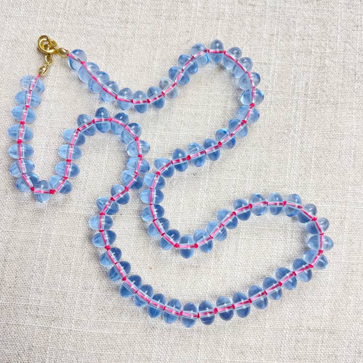 Periwinkle Blue Glass Hand-knotted Beaded Necklace for wholesale by Ewelina Pas Jewelry