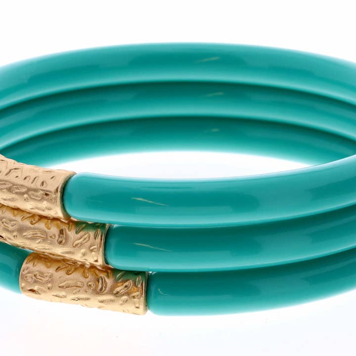 Jane Marie - Wholesale Bangle Bracelet - Stack of 3, Teal Bangles with Gold Accent Bracelet