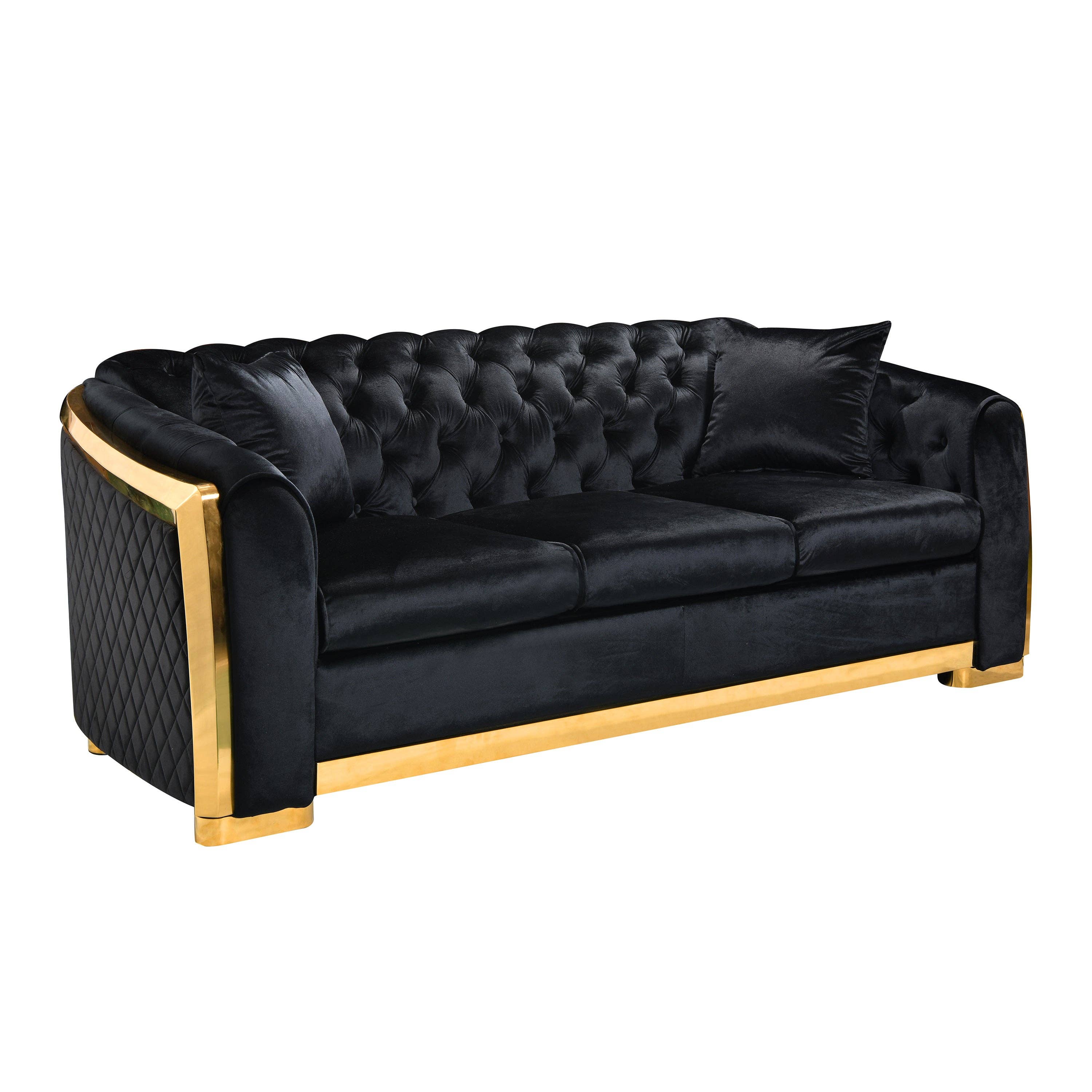 39F Inc. - Wholesale Sofa - Black Velvet Chesterfield Sofa – 84" Tufted 3-Seat1