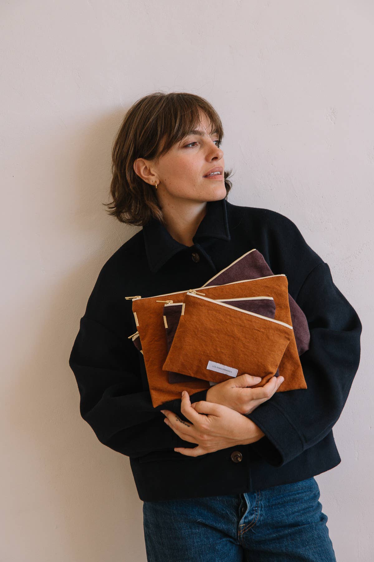 Les Pensionnaires – Großhandel Beutel – Damen – Große Tasche aus Bio-Baumwollstoff in Auberginenviolett2