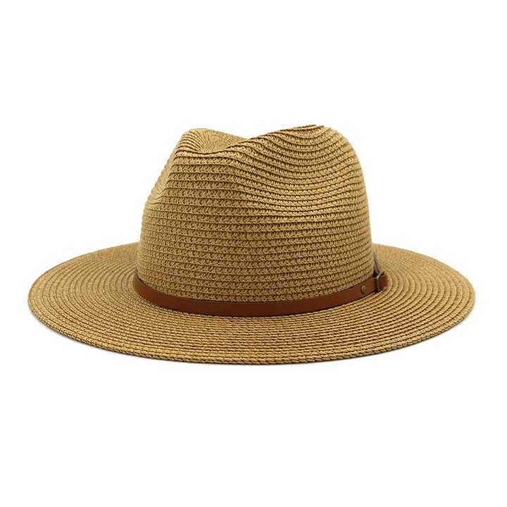 Suzie Q USA - Wholesale Straw Hat - Women's - Brown Leather Belt Big Eaves Jazz Straw Hat
