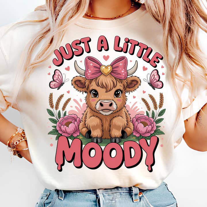 NVC Ecommerce LLC - Wholesale T-shirt (graphic) – women's - Just A Little Moody Highland Cow T-Shirt, Cute Sweater1